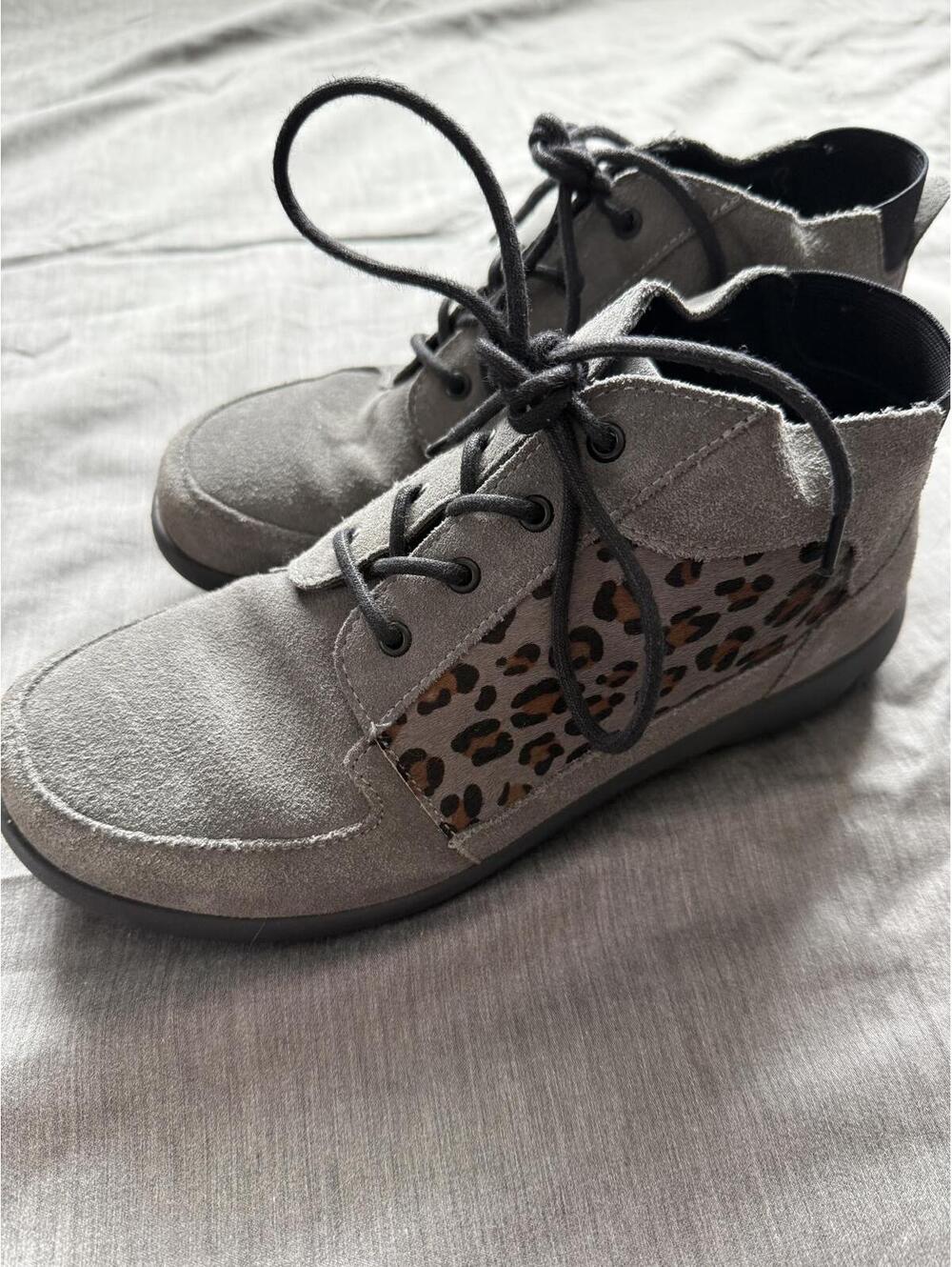 Hotter Marie Womens Boots Urban Grey Leopard Print Suede Size 7.5